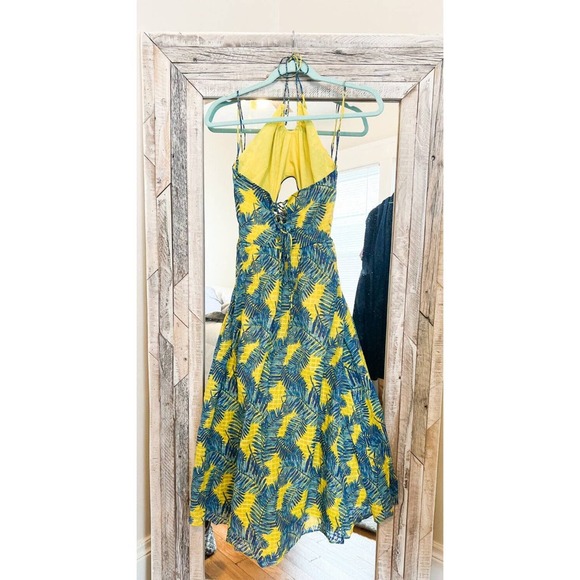 Tanya Taylor Yellow and Blue Floral Palm Print Halter Maxi Dress Size 2 - Picture 9 of 10